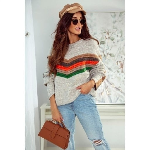 Sweter z ozdobnymi paskami unikalne połączenie kolorów
