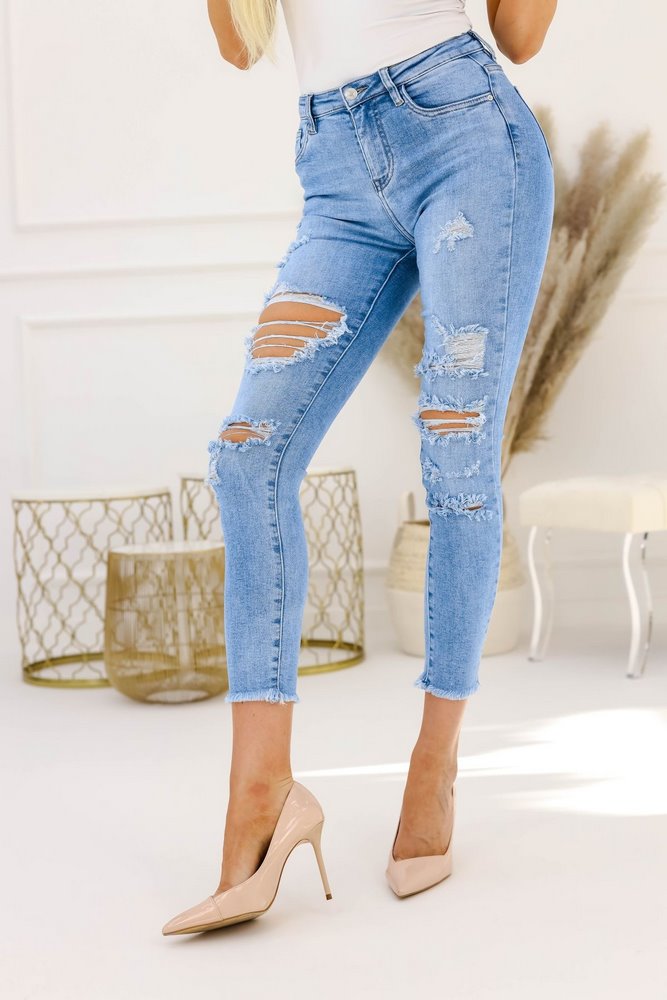 Spodnie jeansowe długie z dziurami, baby blue Pure