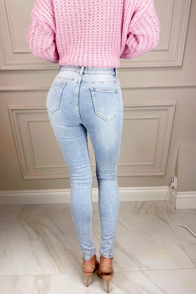 Spodnie jeansowe rurki z wysokim stanem błękitne Sabrina