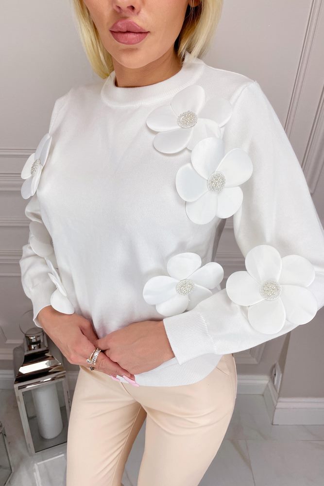 Sweter z kwiatkami 3D biały Essie